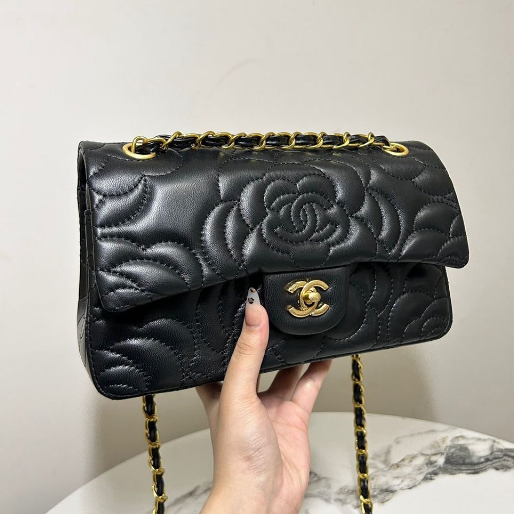 Mirror Quality – Chanel Crystal Pearl Chain Mini Flap Bag Gold Hardware Purple 17Cm