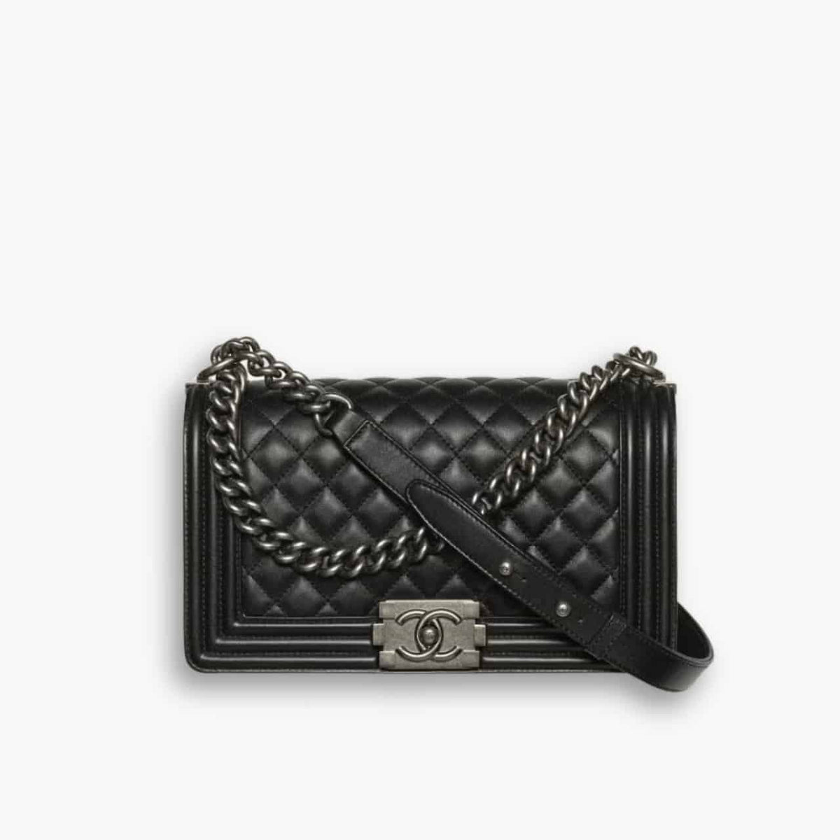 Chanel Boy Medium Handbag Leather Black 25cm A67086 Y09953 94305