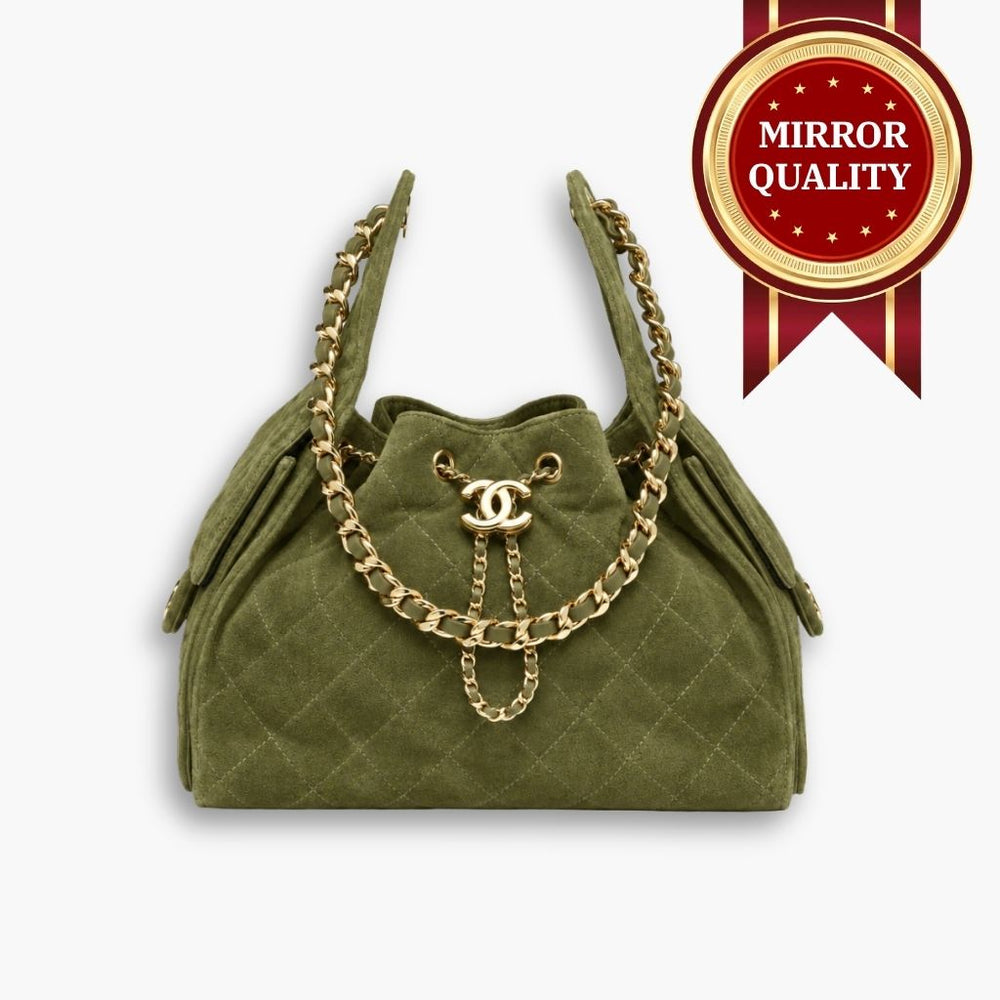 Mirror Quality – Chanel 25 Small Handbag Suede Leather Khaki 26Cm