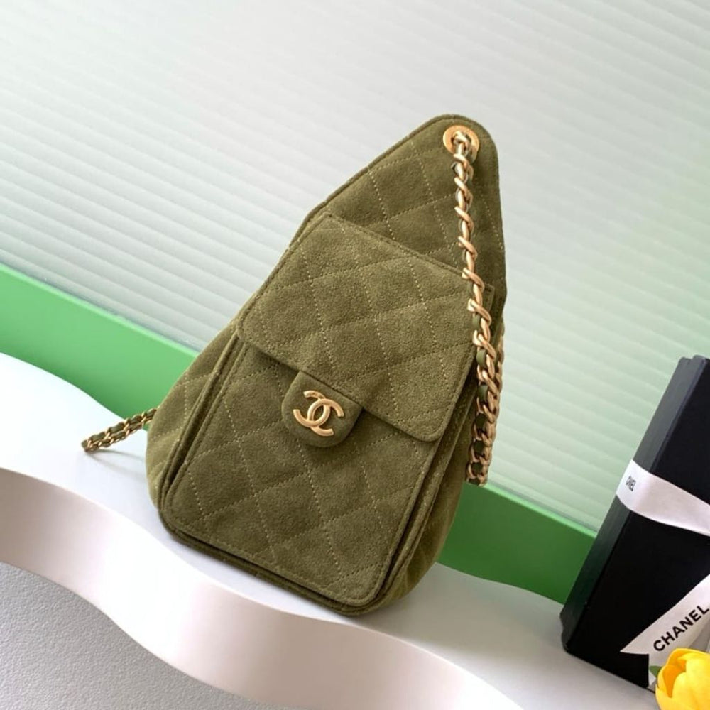 Mirror Quality – Chanel 25 Small Handbag Suede Leather Khaki 26Cm