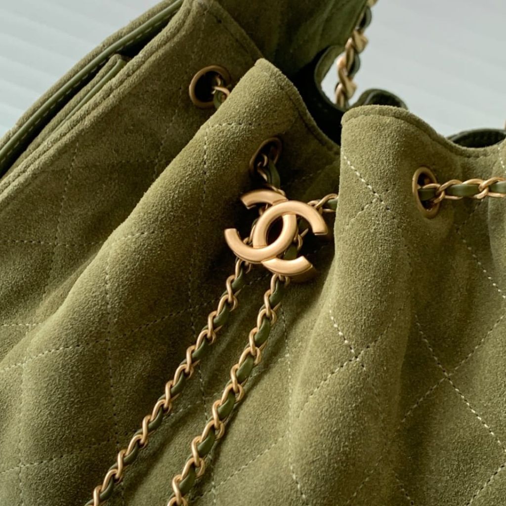 Mirror Quality – Chanel 25 Small Handbag Suede Leather Khaki 26Cm