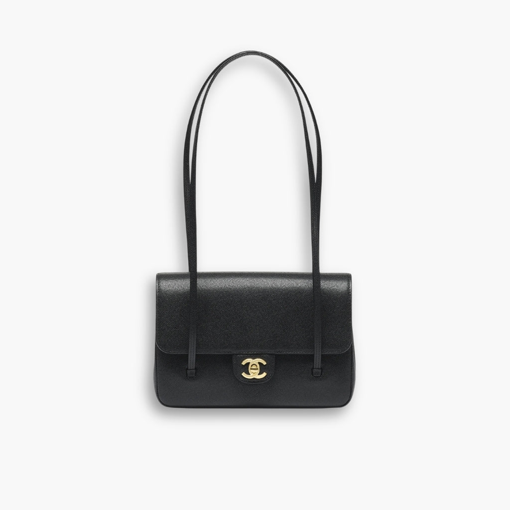 Chanel Small Flap Bag Grained Shiny And Gold Tone Black 22cm AS6130 B23483 94305