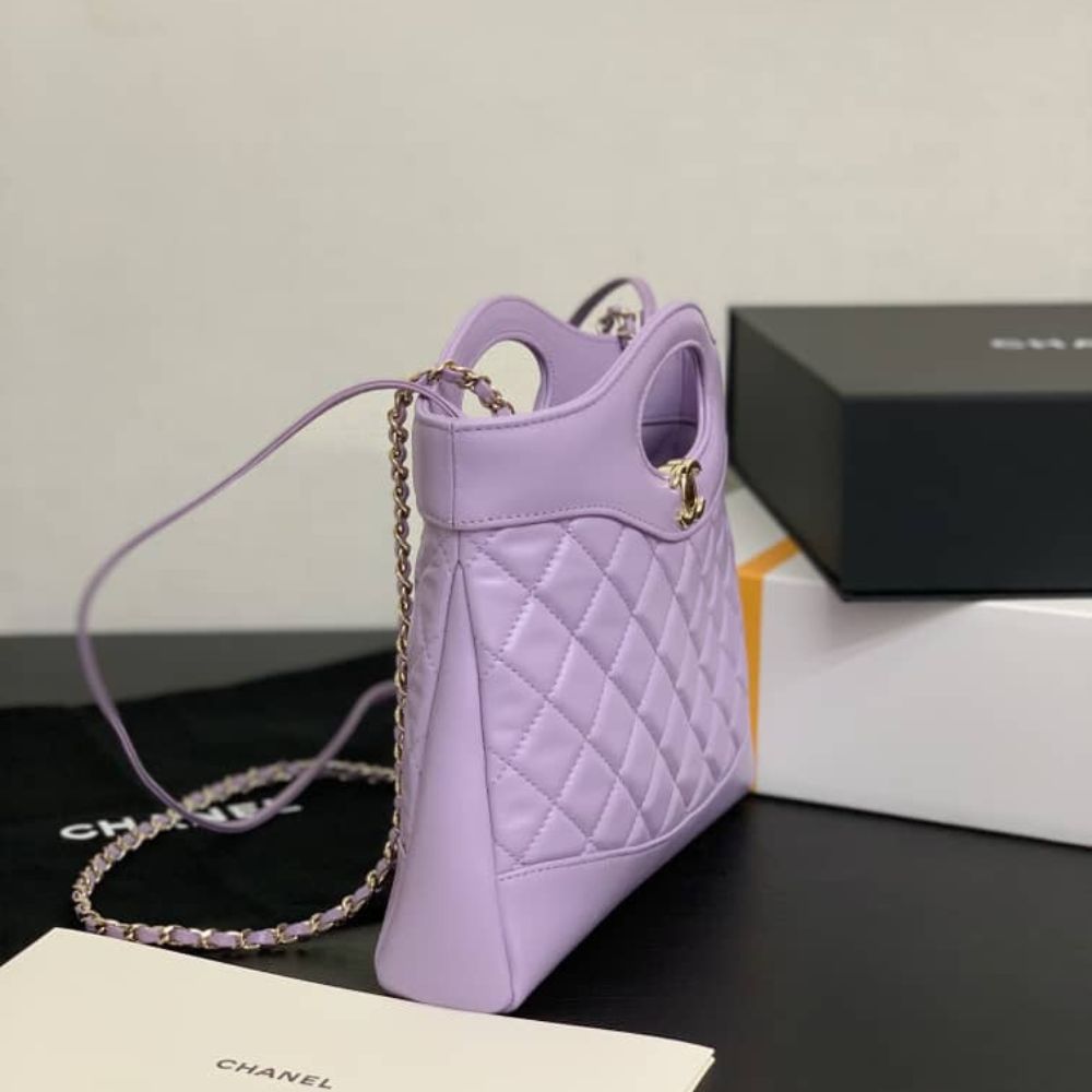Mirror Quality – Chanel Shopping Bag Quilted Clutch With Chain Gold Tone Metal Purple 24Cm