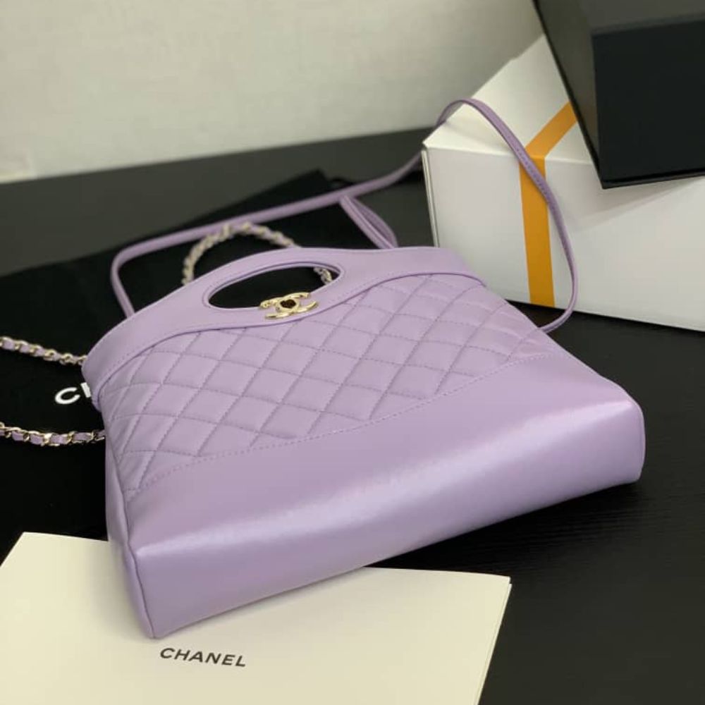Mirror Quality – Chanel Shopping Bag Quilted Clutch With Chain Gold Tone Metal Purple 24Cm