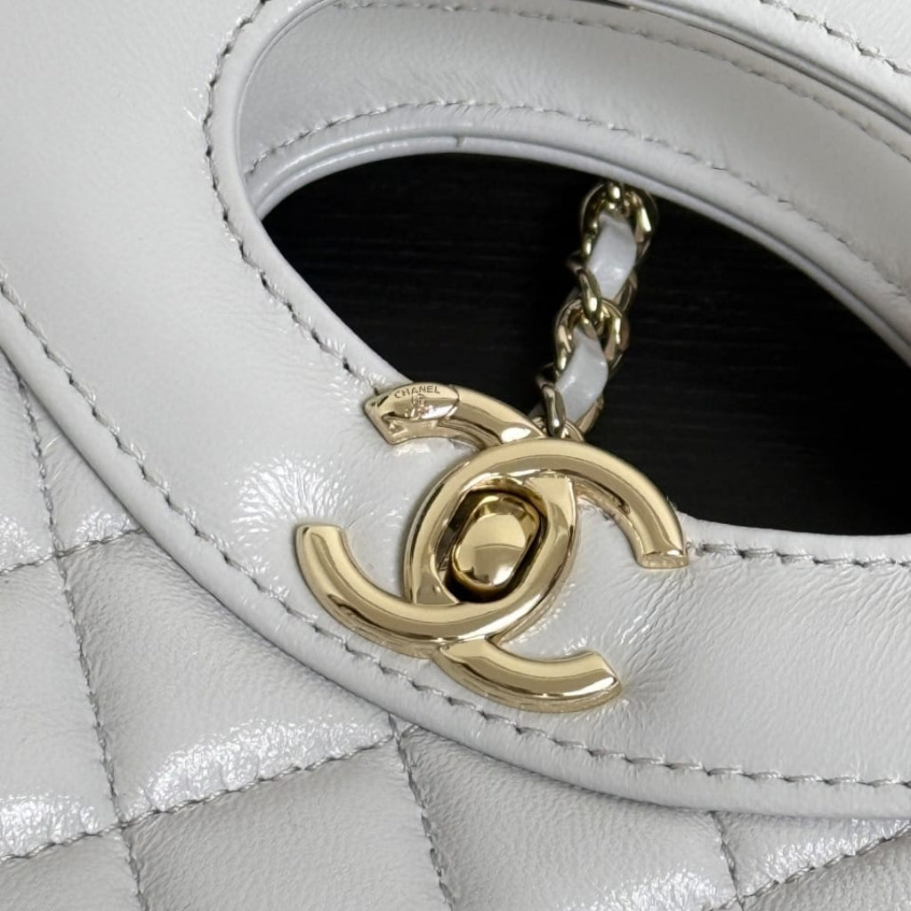 Mirror Quality – Chanel Shopping Bag Quilted Clutch With Chain Gold Tone Metal Grey 24Cm