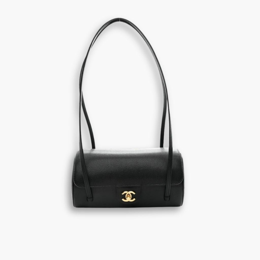 Chanel Small Bowling Bag Grained Shiny And Gold Tone Black 20Cm AS6143 B23483 94305