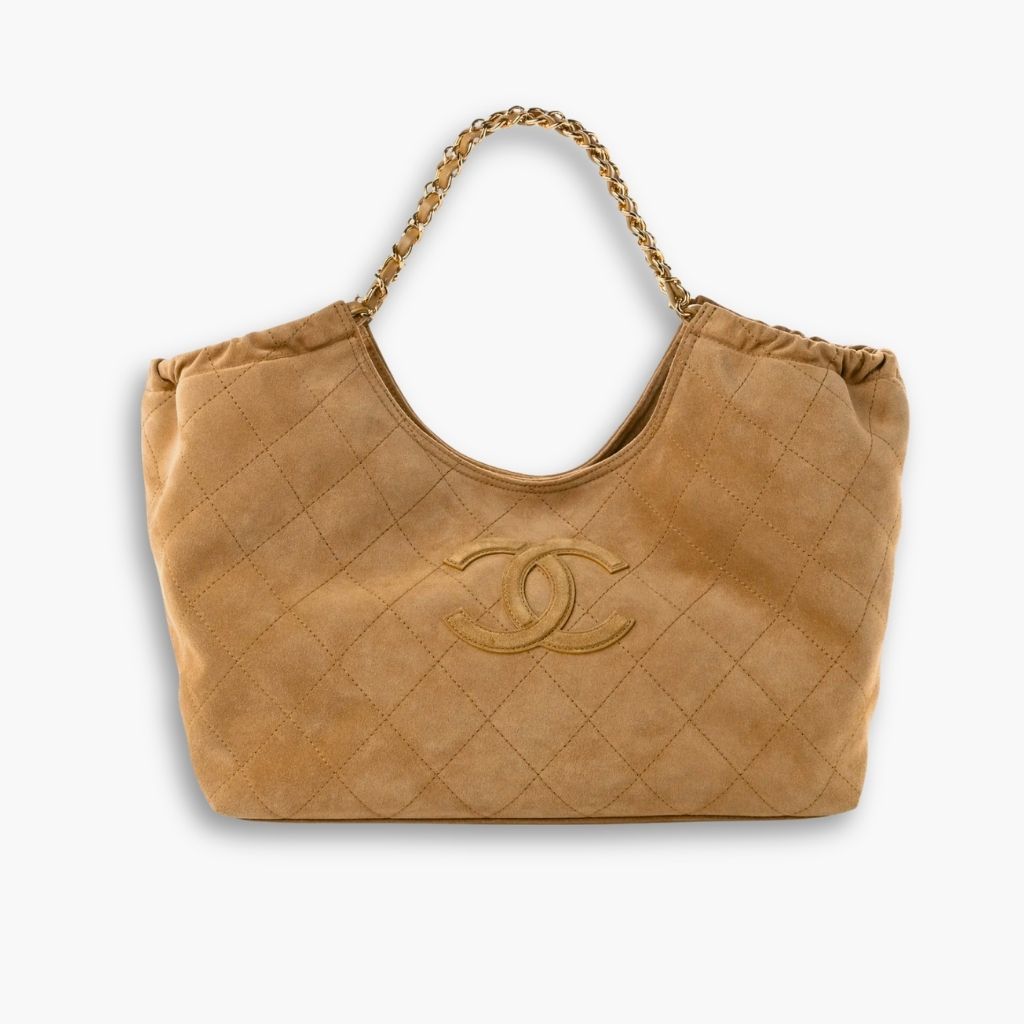 Chanel Shopping Bag Suede Gold Tone Camel 45Cm AS6475 B25599 94305