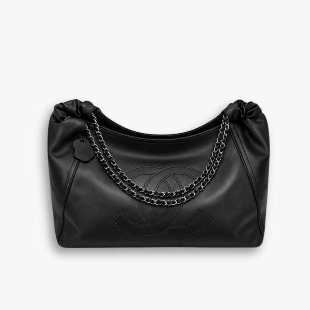 Chanel Large Flap Bag With Top Handle Shiny And Gold Tone Metal Beige And Black 29Cm AS5637 B20827 U1536
