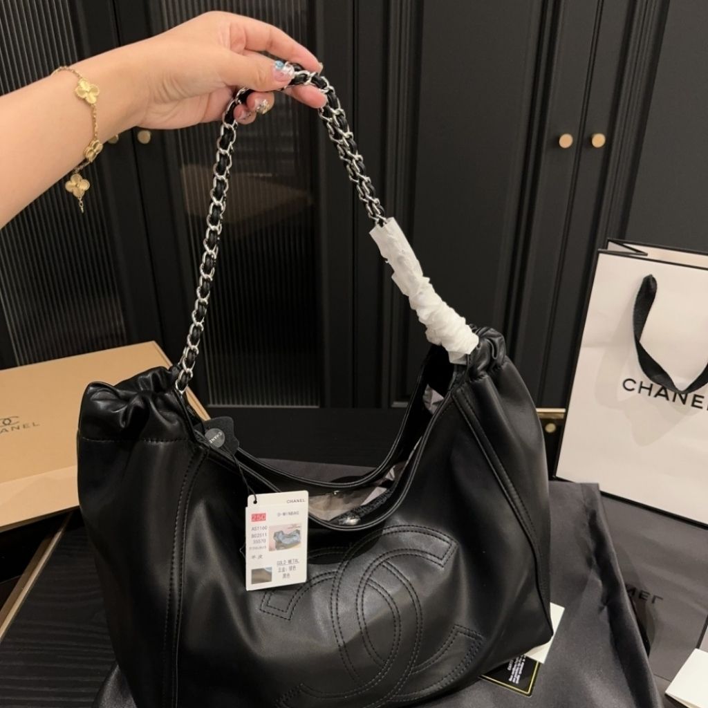 Chanel Large Hobo Bag Leather Black 36Cm