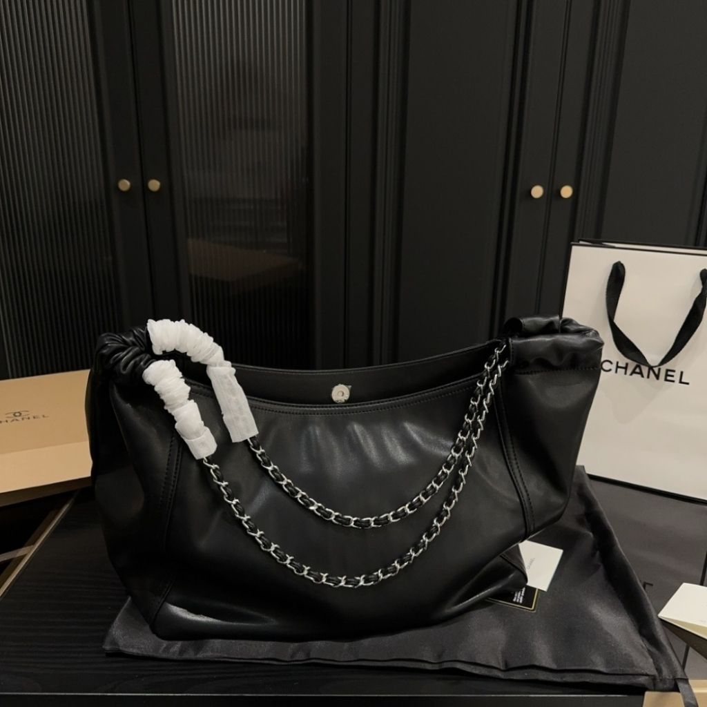 Chanel Large Hobo Bag Leather Black 36Cm