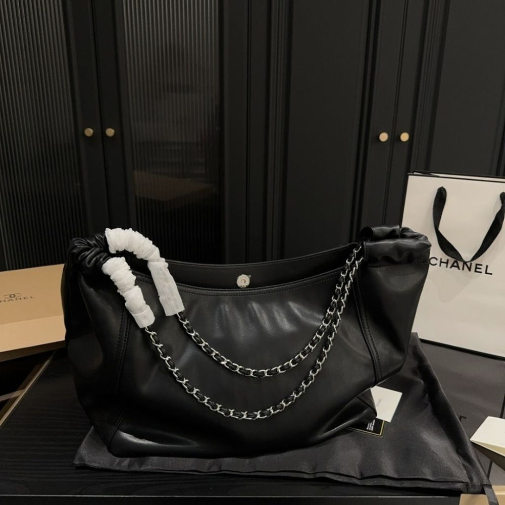 Chanel Large Hobo Bag Leather Black 36Cm