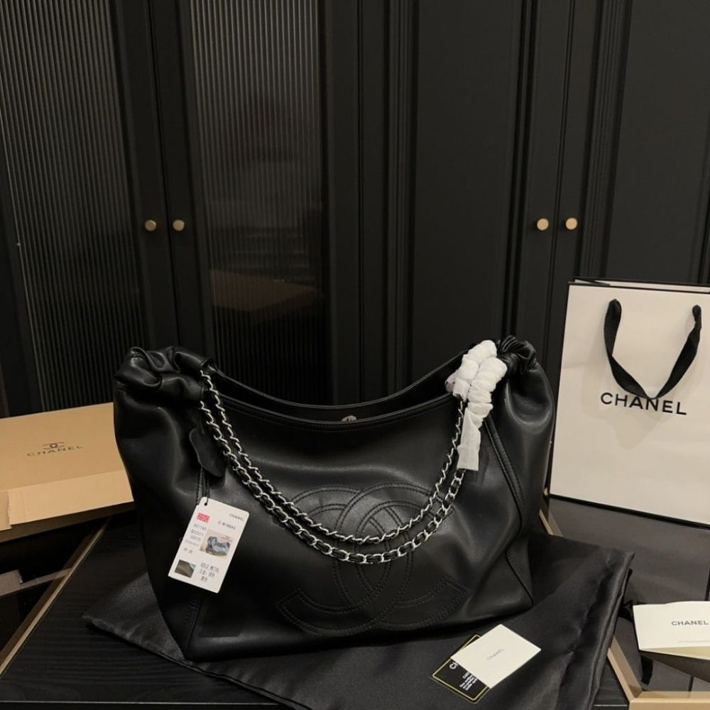 Chanel Large Hobo Bag Leather Black 36Cm