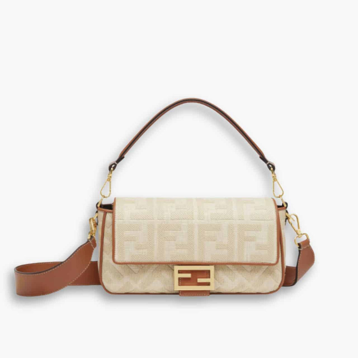 Fendi Baguette Natural Straw Bag With FF Embroidery Beige 26cm 8BR600AP4MF1LMP