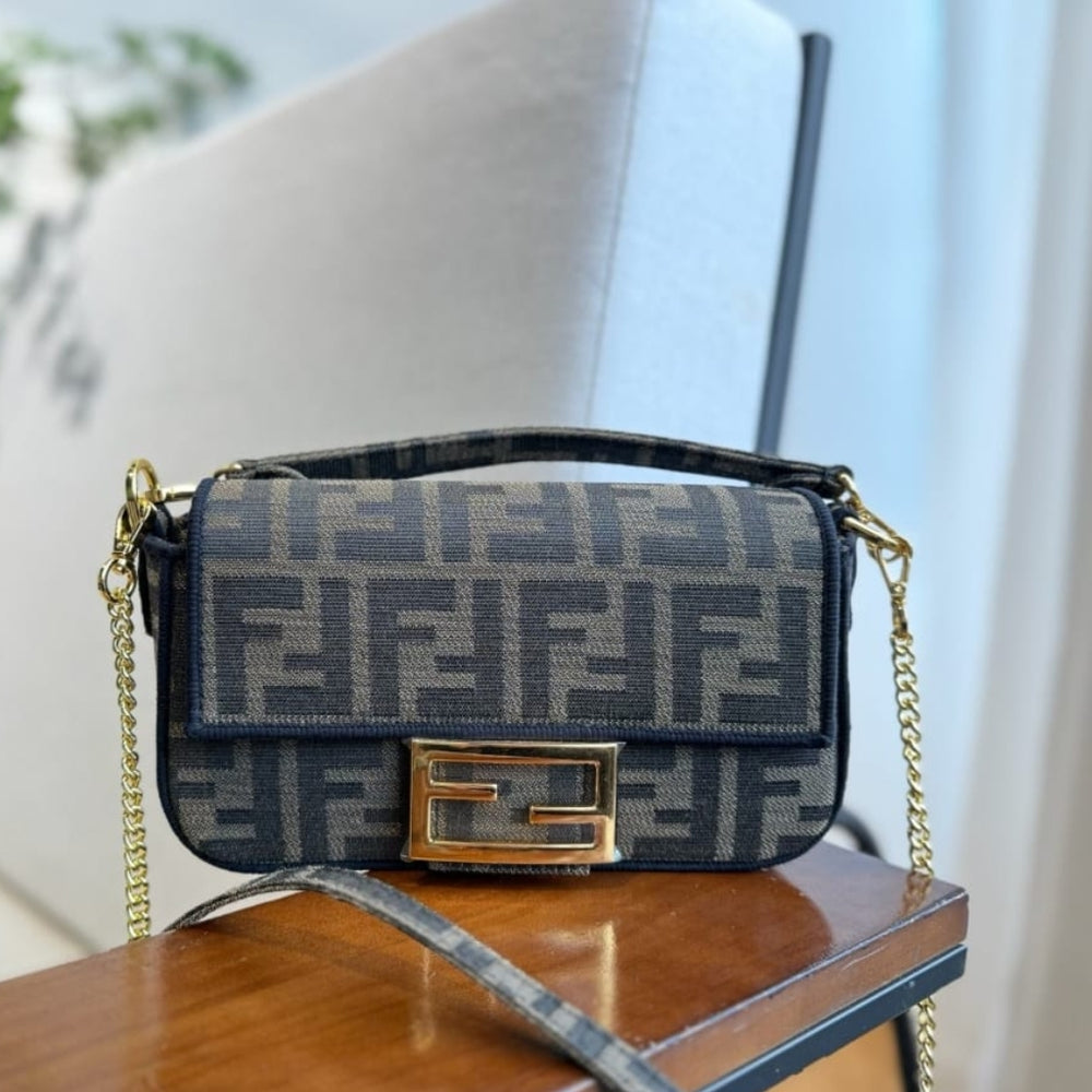 Fendi Baguette Mini FF Jacquard Fabric Bag Brown 20cm 8BS017A6V5F17U4