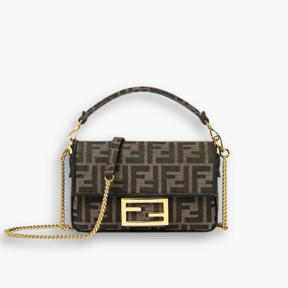 Fendi Baguette Mini FF Jacquard Fabric Bag Brown 20cm 8BS017A6V5F17U4