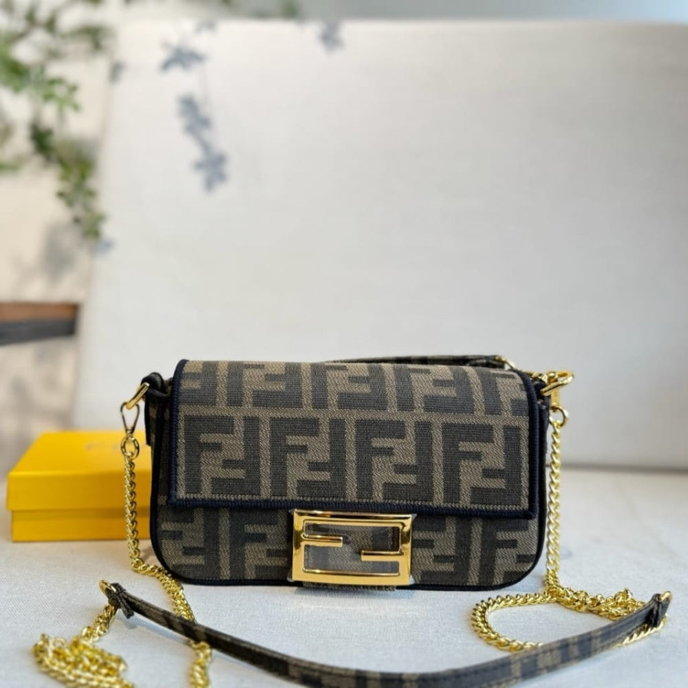 Fendi Baguette Mini FF Jacquard Fabric Bag Brown 20cm 8BS017A6V5F17U4