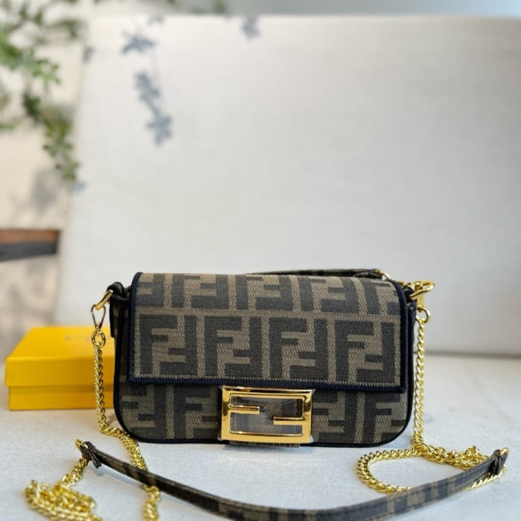 Fendi Baguette Mini FF Jacquard Fabric Bag Brown 20cm 8BS017A6V5F17U4