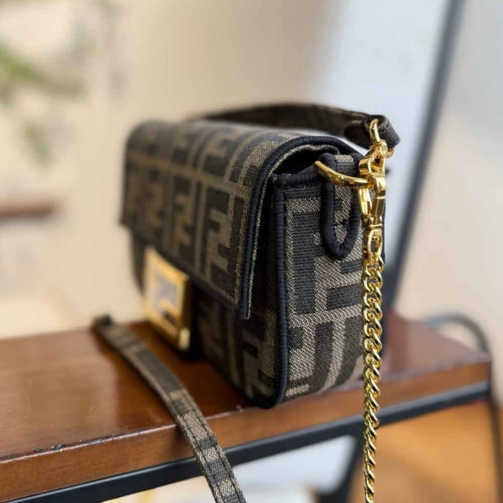 Fendi Baguette Mini FF Jacquard Fabric Bag Brown 20cm 8BS017A6V5F17U4