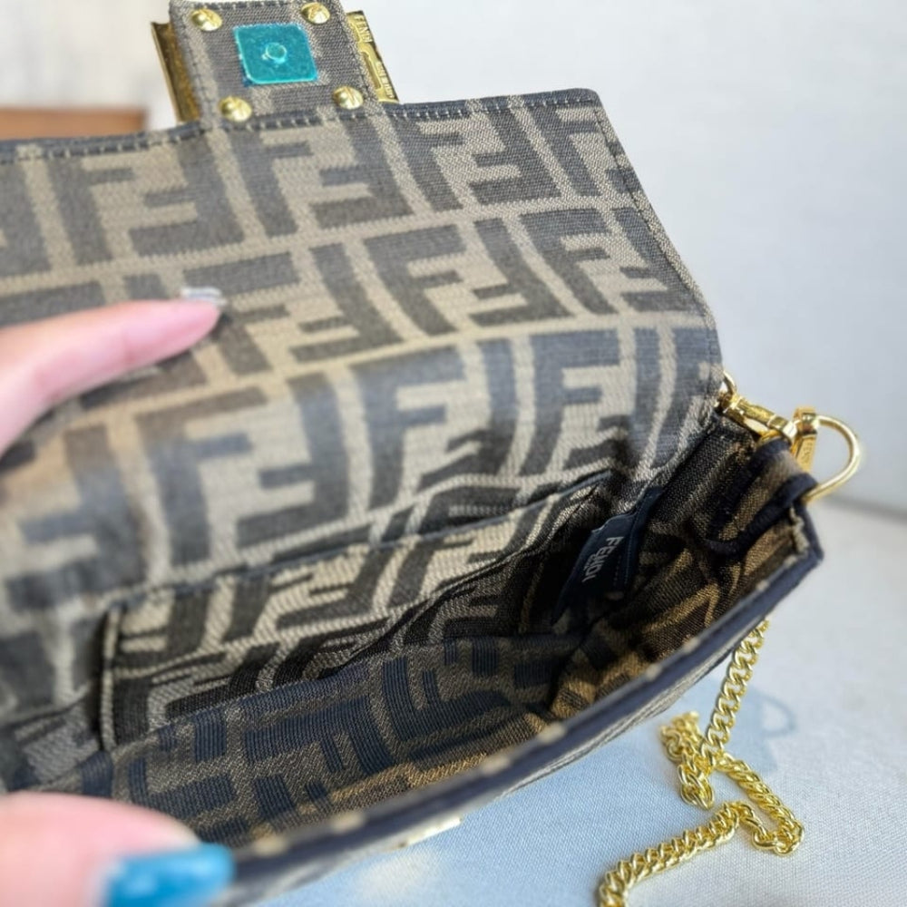 Fendi Baguette Mini FF Jacquard Fabric Bag Brown 20cm 8BS017A6V5F17U4