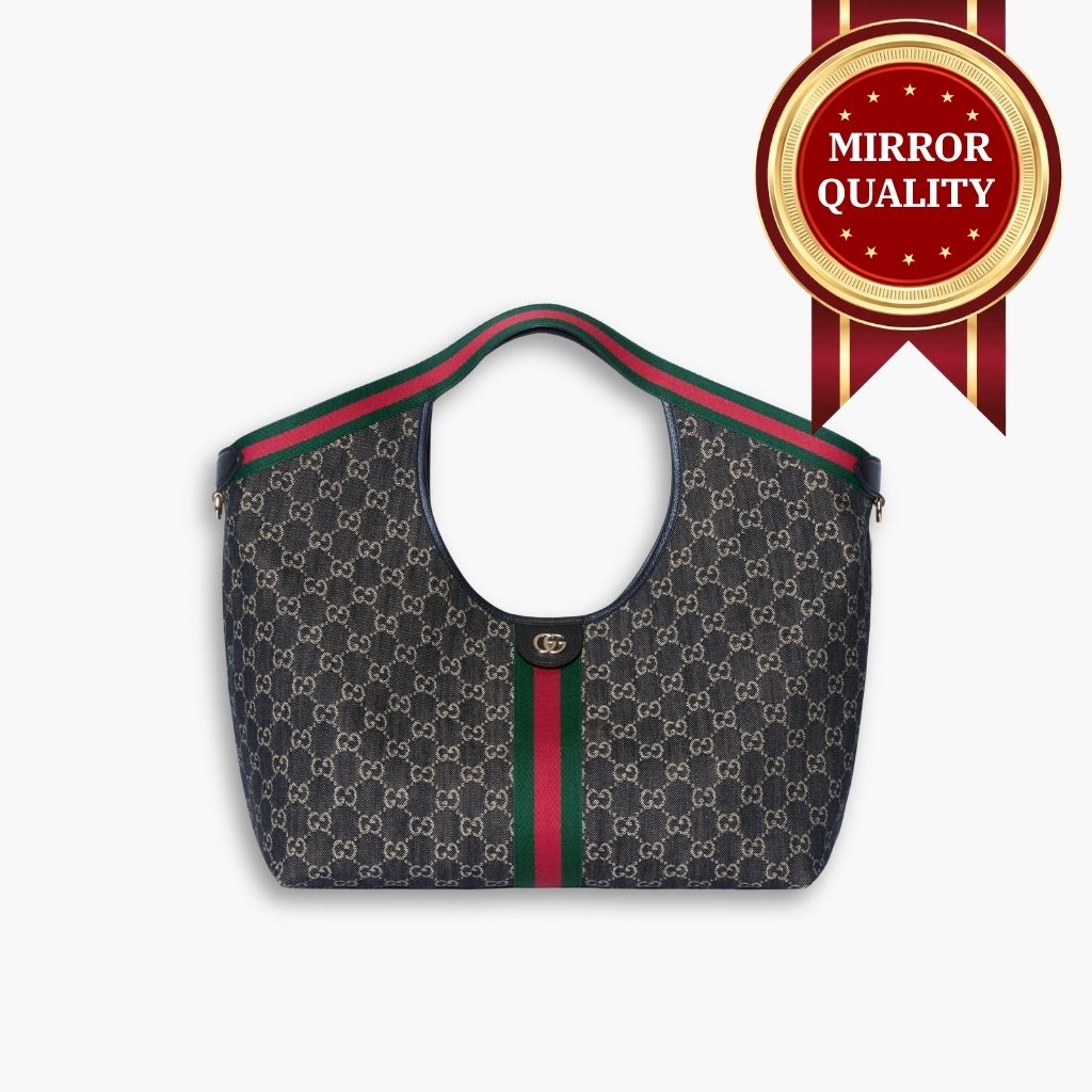 Mirror Quality – Gucci Giglio Large Tote Bag GG Denim Black And White 60Cm 853971 FAFYU 1155