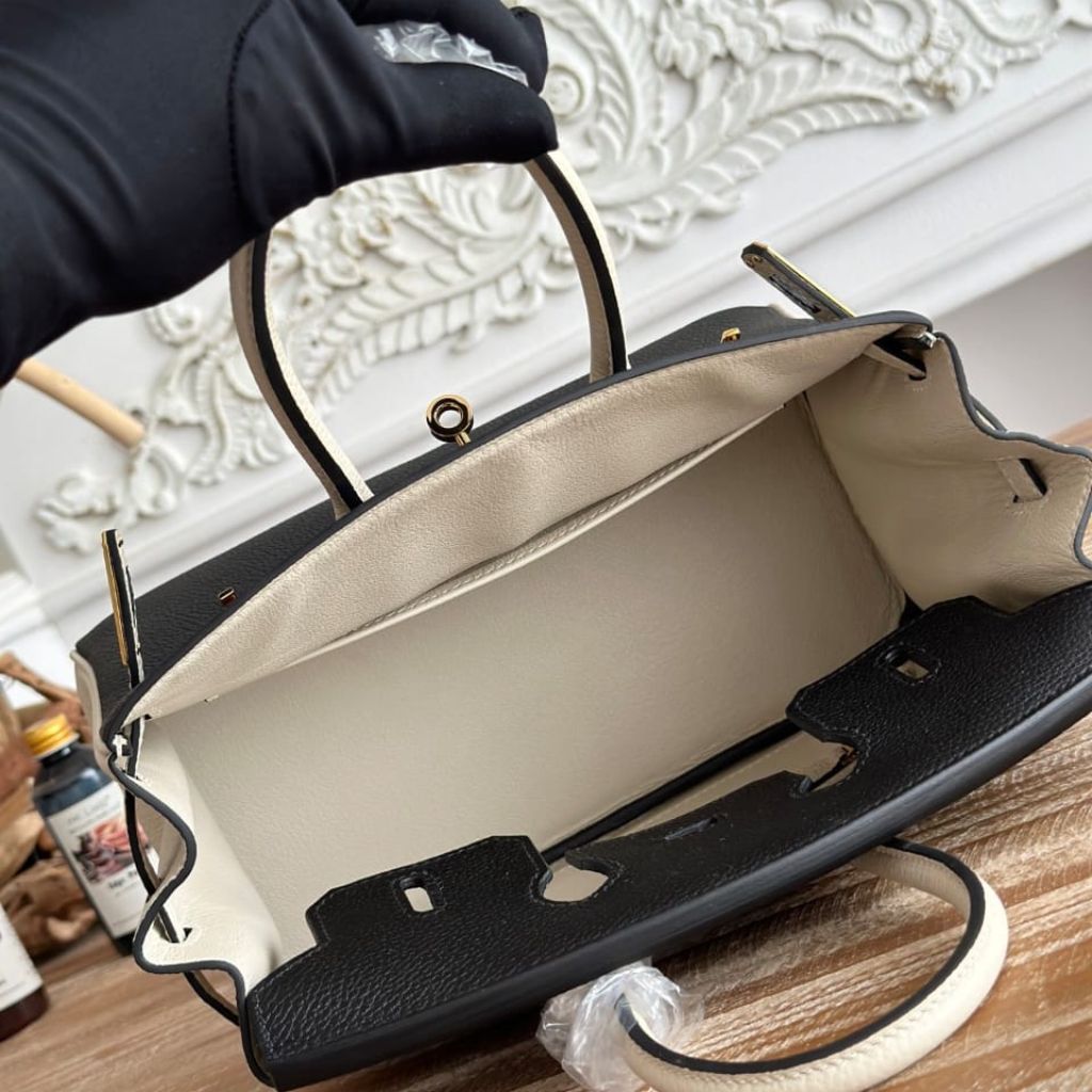 Mirror Quality – Hermes Birkin 30 Togo Gold Hardware Handbag Black And White 30Cm