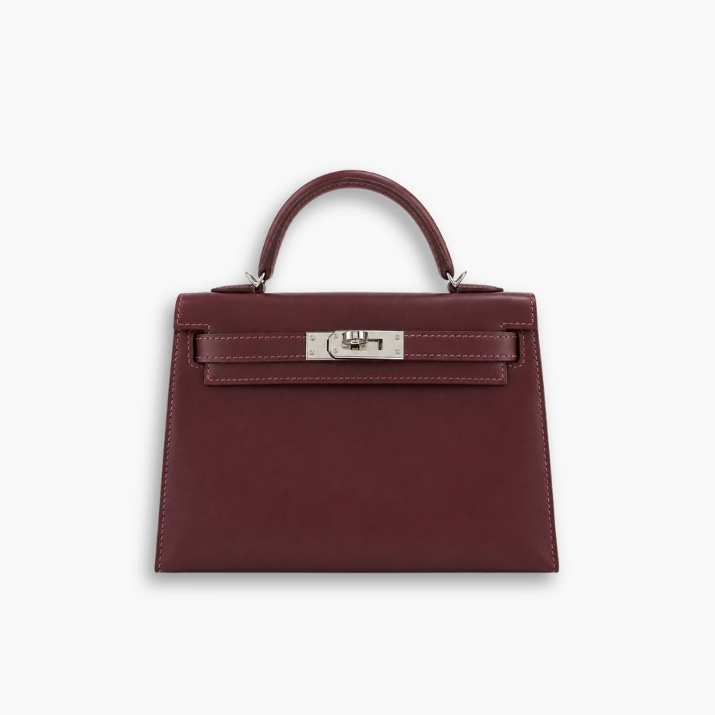 Hermes Kelly Leather Handle Bag Burgundy 19Cm