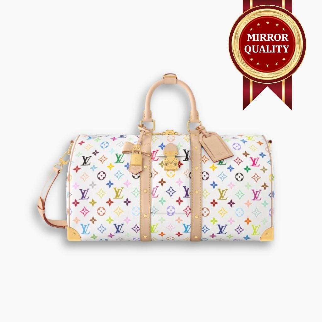 Mirror Quality – Louis Vuitton x Takashi Murakami Keepall Bandoulière 45 Monogram White 45Cm M13742