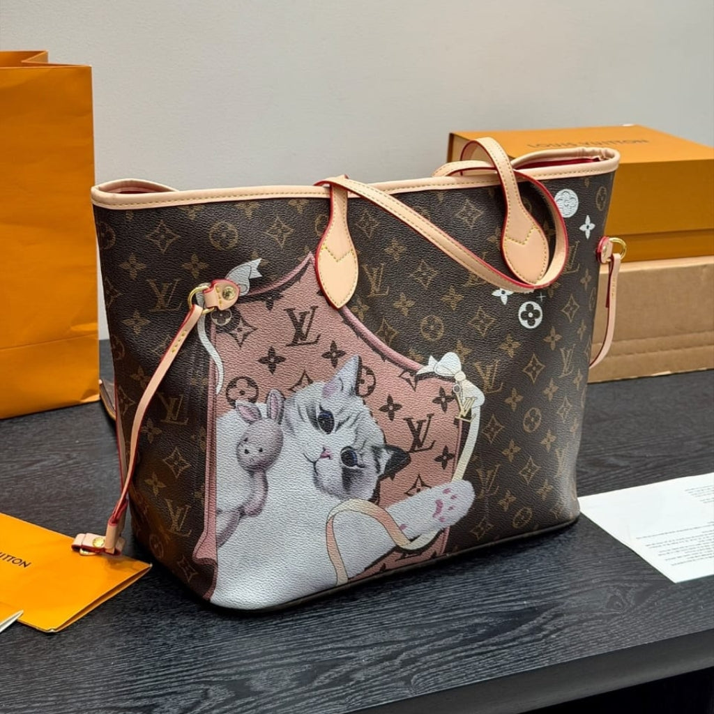 Louis Vuitton Neverfull MM Tote Monogram Canvas With Puppies 31Cm