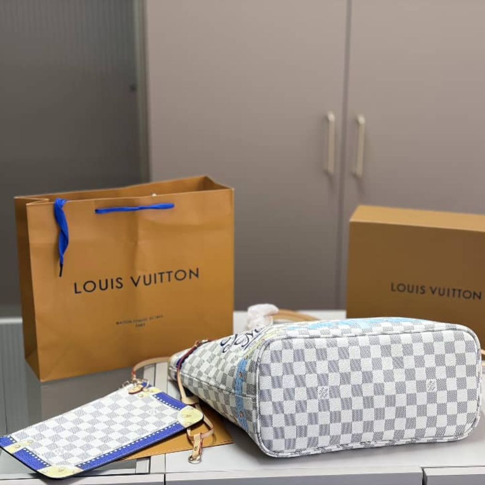 Louis Vuitton Neverfull MM Damier Azur Rose Ballerine Pink 32Cm