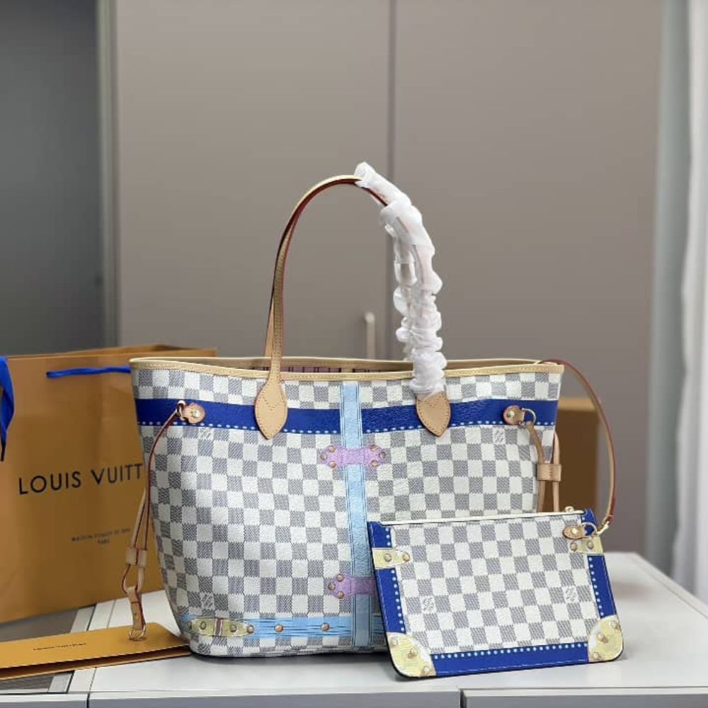Louis Vuitton Neverfull MM Damier Azur Rose Ballerine Pink 32Cm