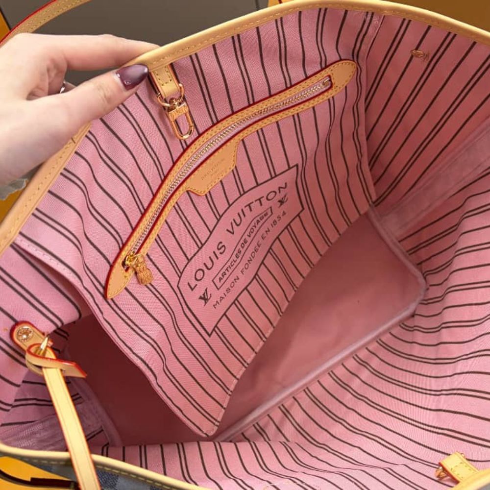 Louis Vuitton Neverfull MM Damier Azur Rose Ballerine Pink 32Cm