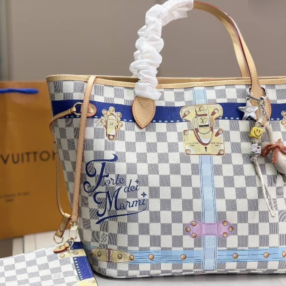 Louis Vuitton Neverfull MM Damier Azur Rose Ballerine Pink 32Cm