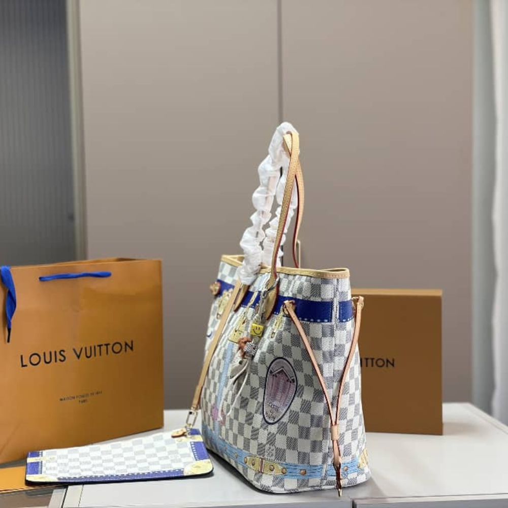 Louis Vuitton Neverfull MM Damier Azur Rose Ballerine Pink 32Cm