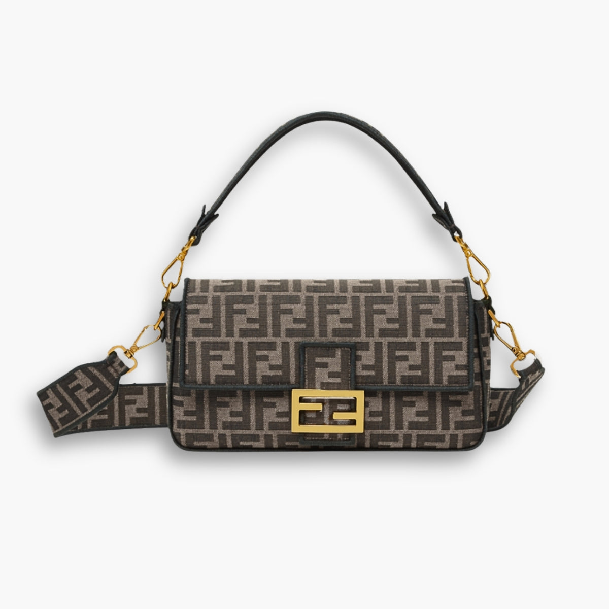 Fendi Baguette FF Jacquard Fabric Bag Brown 26Cm 8BR600A6V5F17U4