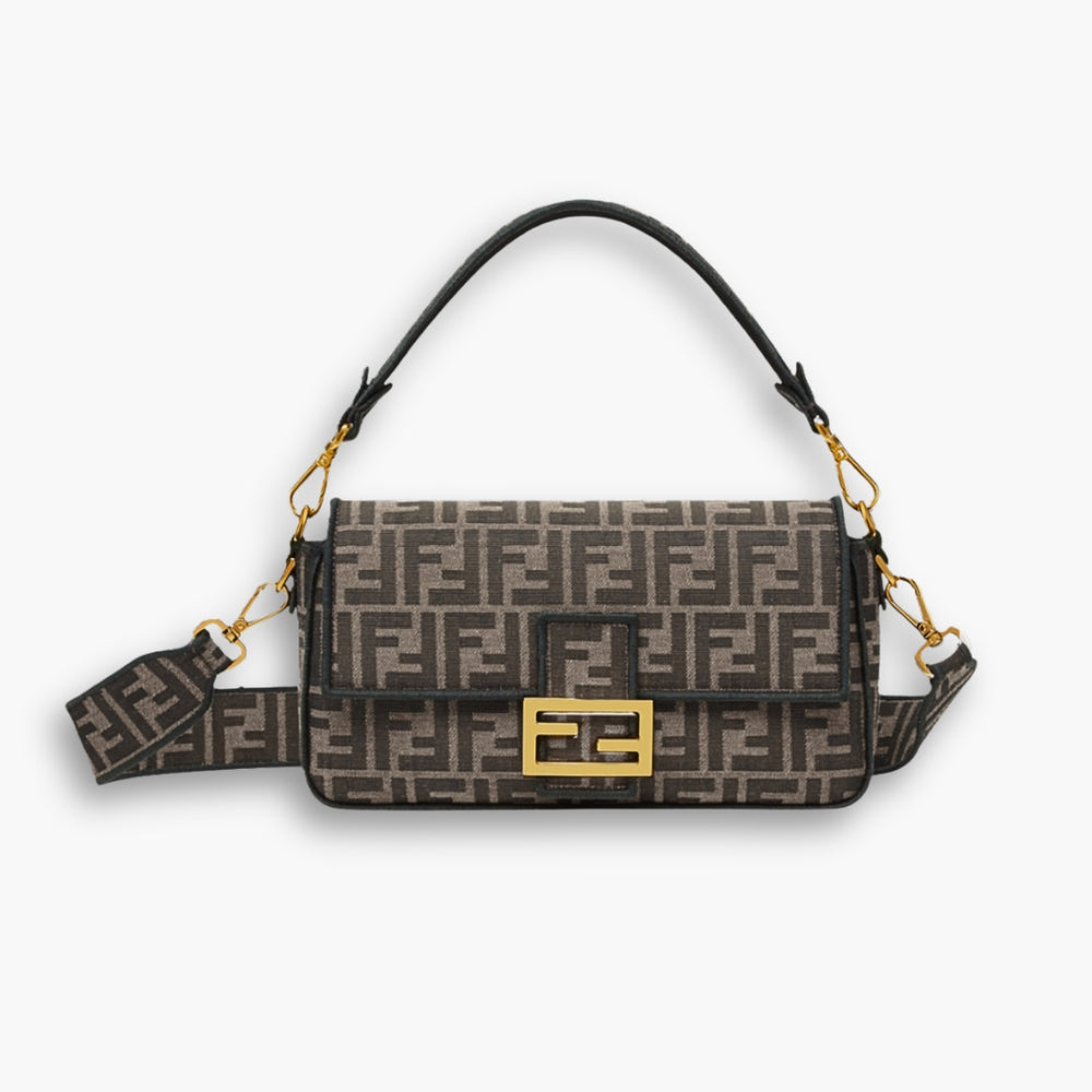 Fendi Baguette FF Jacquard Fabric Bag Brown 26Cm 8BR600A6V5F17U4
