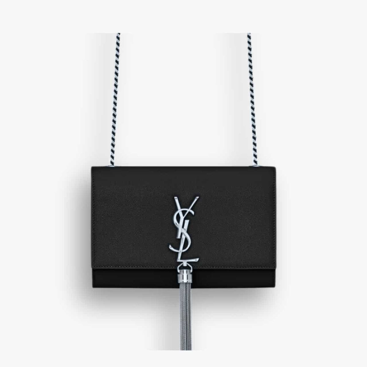 Saint Laurent Kate Small In Grain De Poudre Mirror Effect Black 20Cm