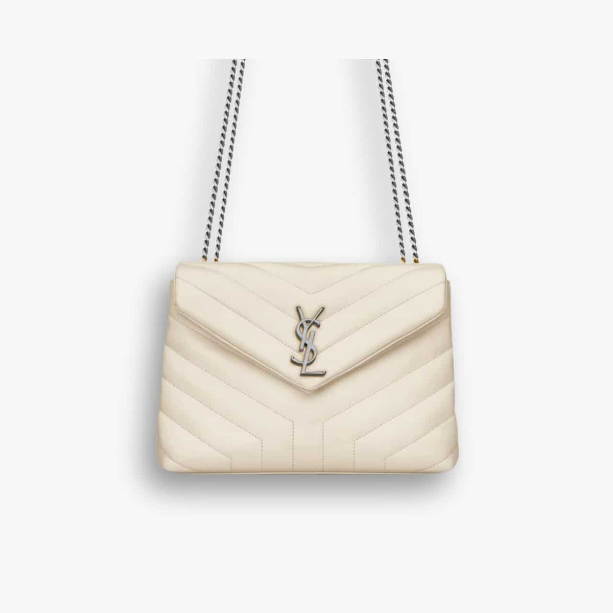 Saint Laurent Loulou Small White Nickel 25cm