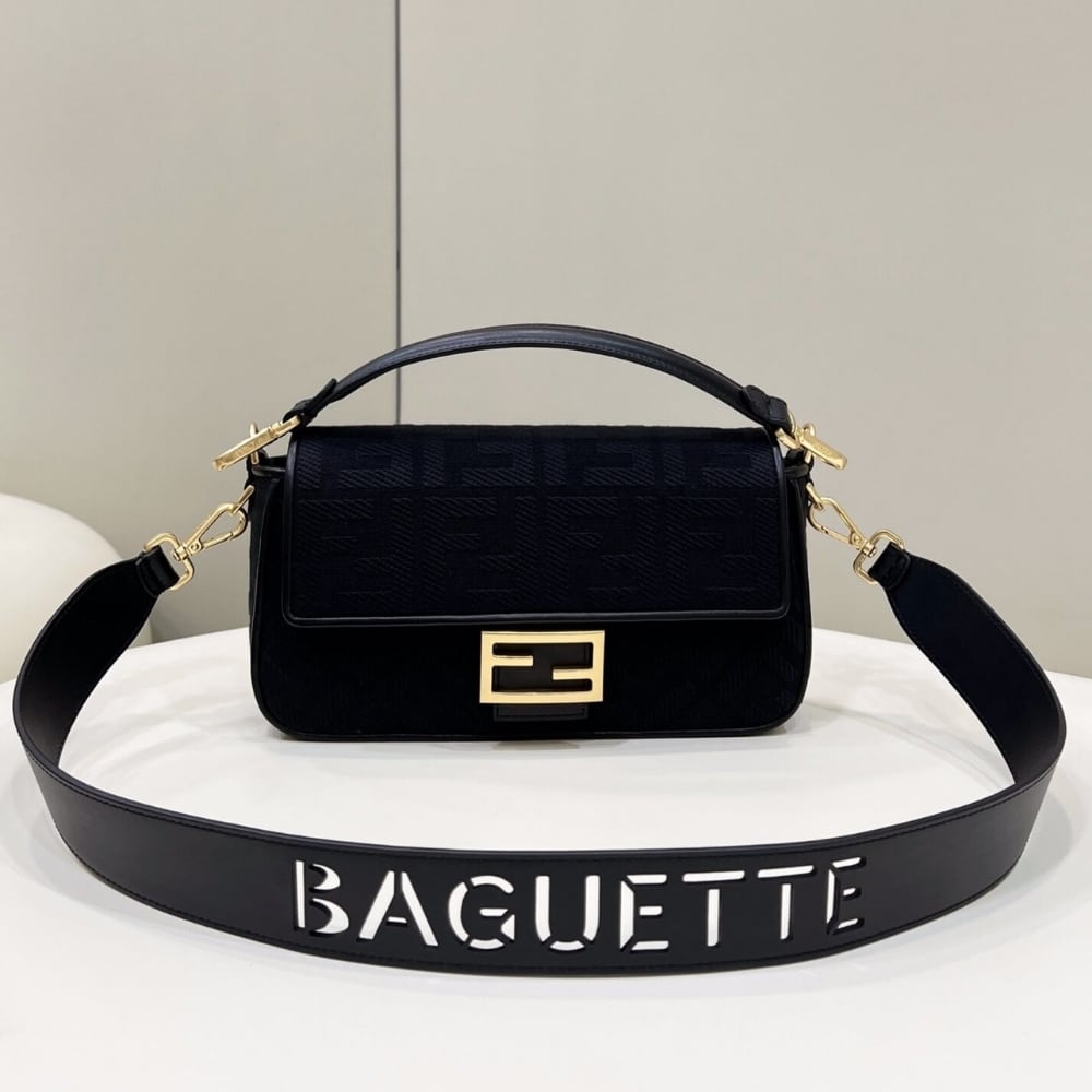 Fendi Baguette Canvas Bag Black 28cm 8BR600AMCDF1CFJ