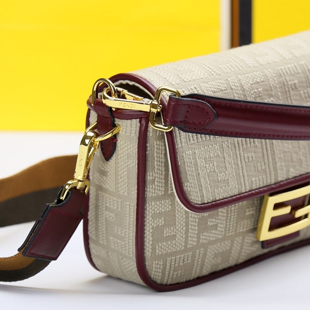 Fendi Baguette Nappa Bag Beige With Red Leather 27cm