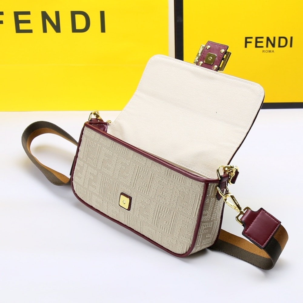 Fendi Baguette Nappa Bag Beige With Red Leather 27cm