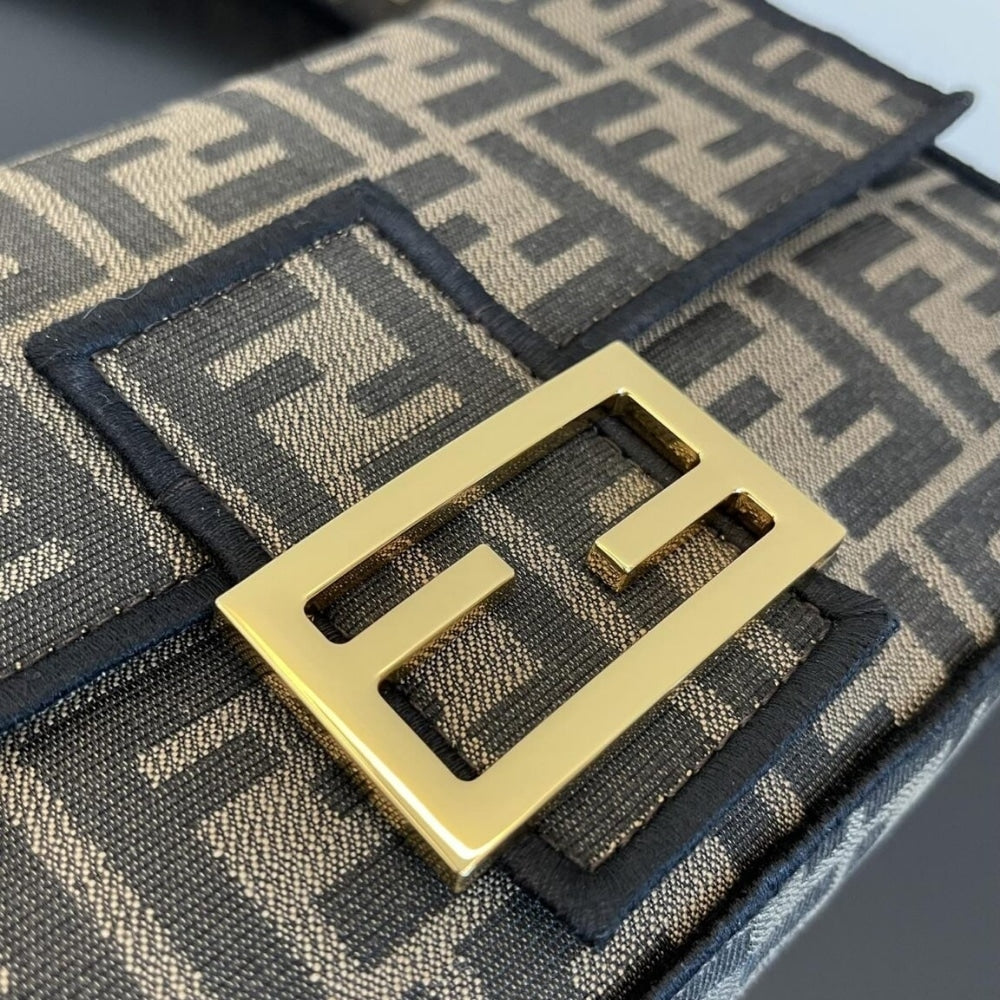 Fendi Baguette FF Jacquard Fabric Bag Brown 26Cm 8BR600A6V5F17U4