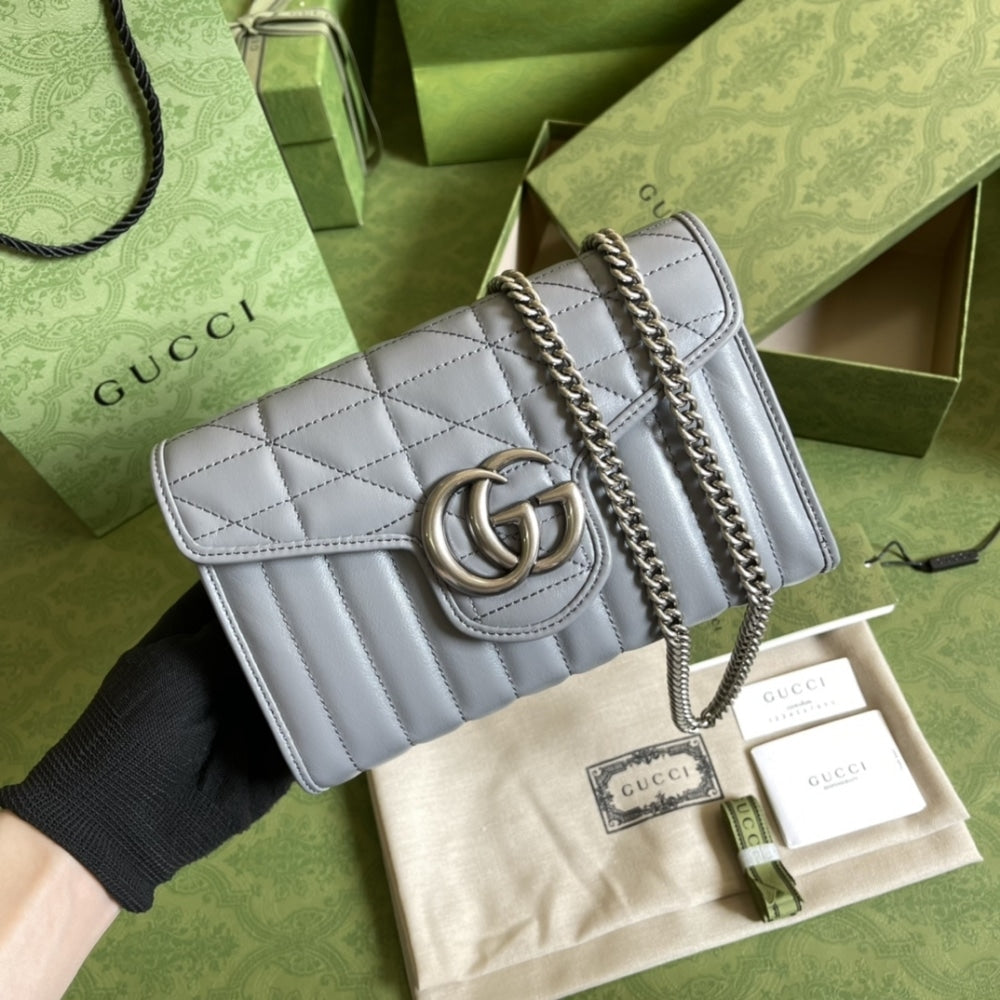 Gucci Marmont Mini Matelasse Bag Grey 20cm