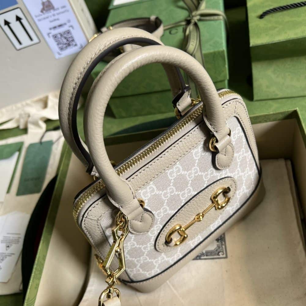 Gucci Horsebit 1955 Mini Bag Beige White 20cm 677212 UULAG 9682