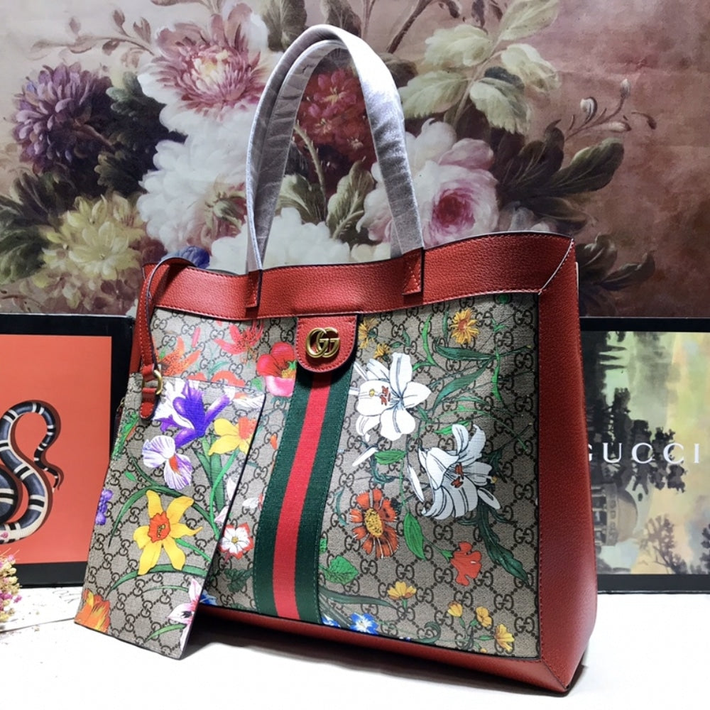 Gucci Ophidia GG Flora Medium Tote In Red 44cm
