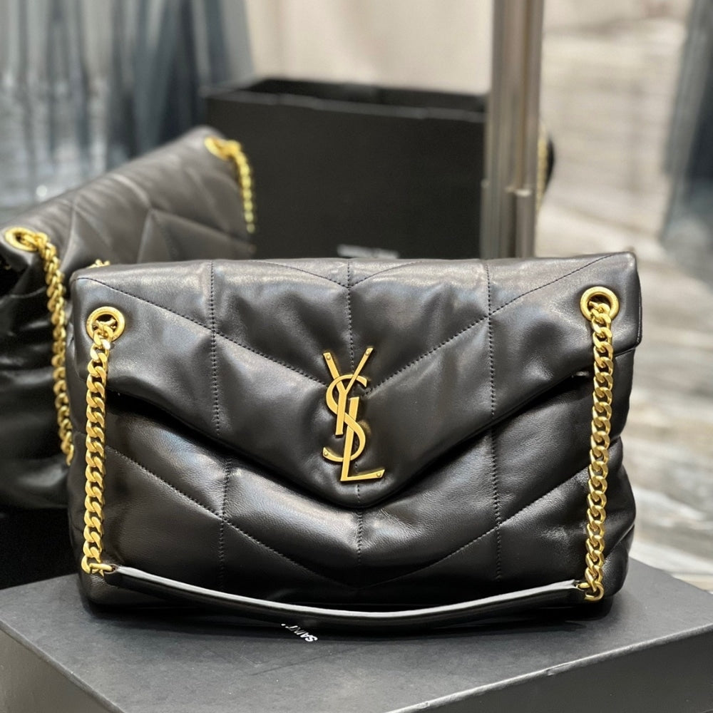 Saint Laurent Puffer Gold Tone Metal Medium Black 35Cm