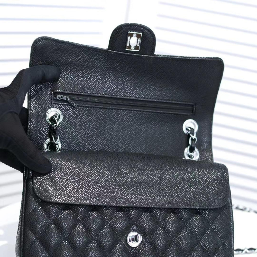 Chanel Classic Double Flap Bag Black With Silver Hardware 25cm