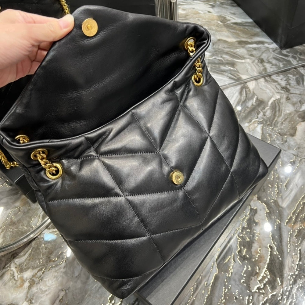Saint Laurent Puffer Gold Tone Metal Medium Black 35Cm
