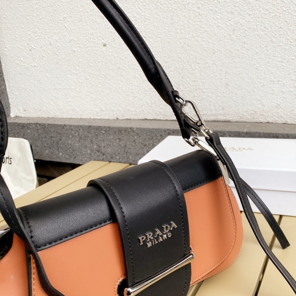 Prada Sidonie Two Tone Leather Shoulder Bag Light Brown 28Cm 1BD168 2AIX F0R6P