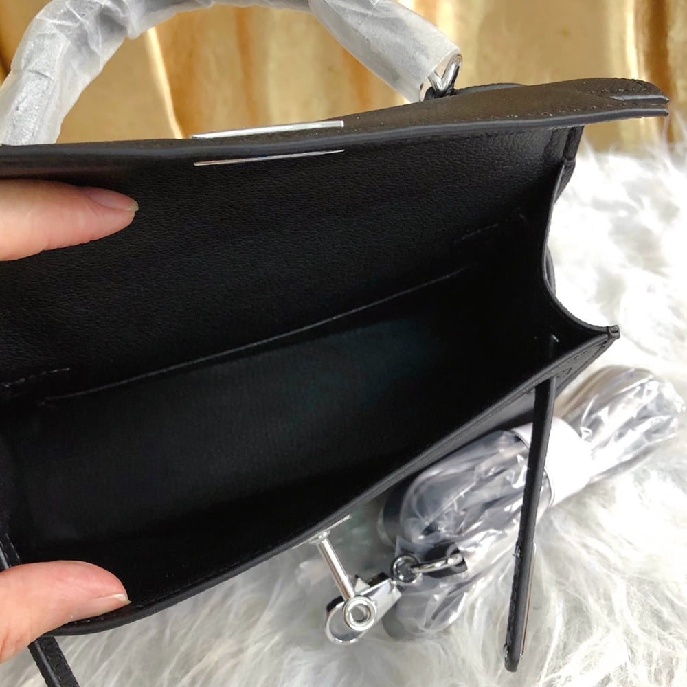 Hermes Kelly Mini Epsom Handbag Black 22cm