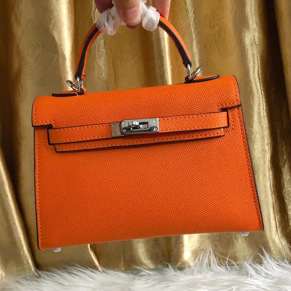 Hermes Kelly Mini Epsom Handbag Orange 19cm